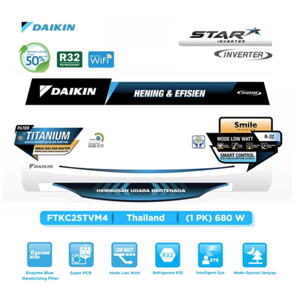 Daikin AC Wall Mounted Split Inverter Star Thailand 1 PK - FTKC25TVM4 + RKC25TVM4