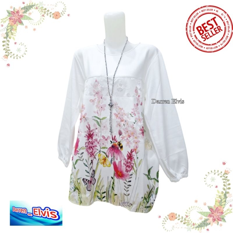 Blus Wanita Putih / Premium / Motif Bunga Bunga