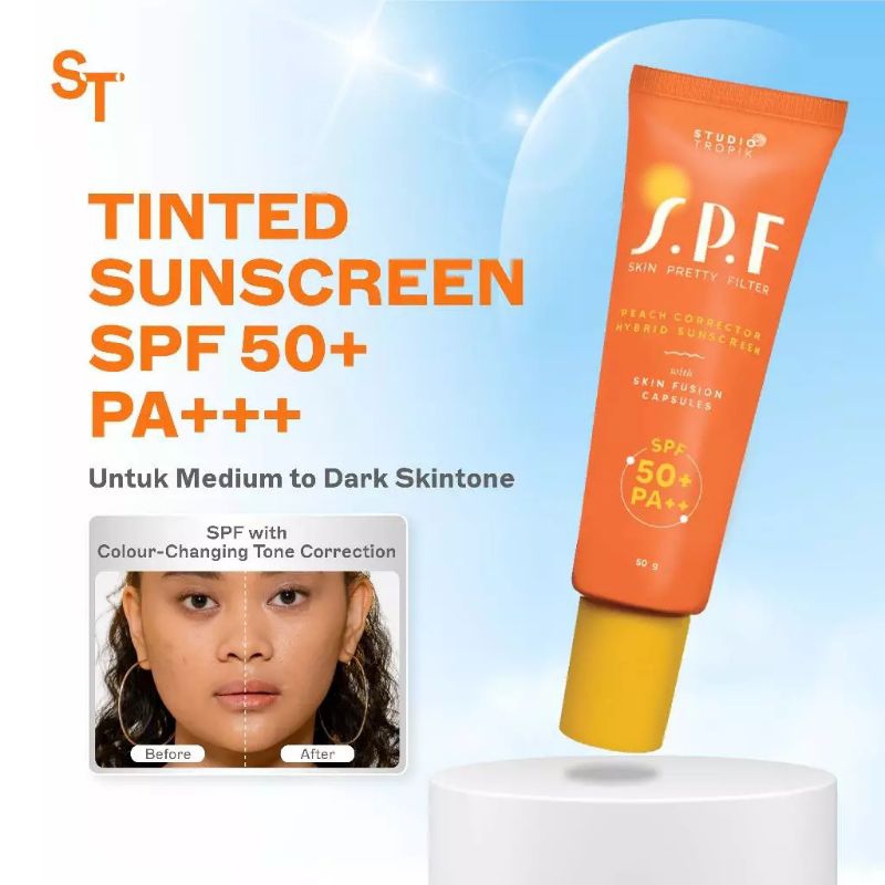 Studio Tropik SPF Peach Corrector Hybrid Sunscreen with Skin Fusion Capsules 15g | Tabir Surya Studi