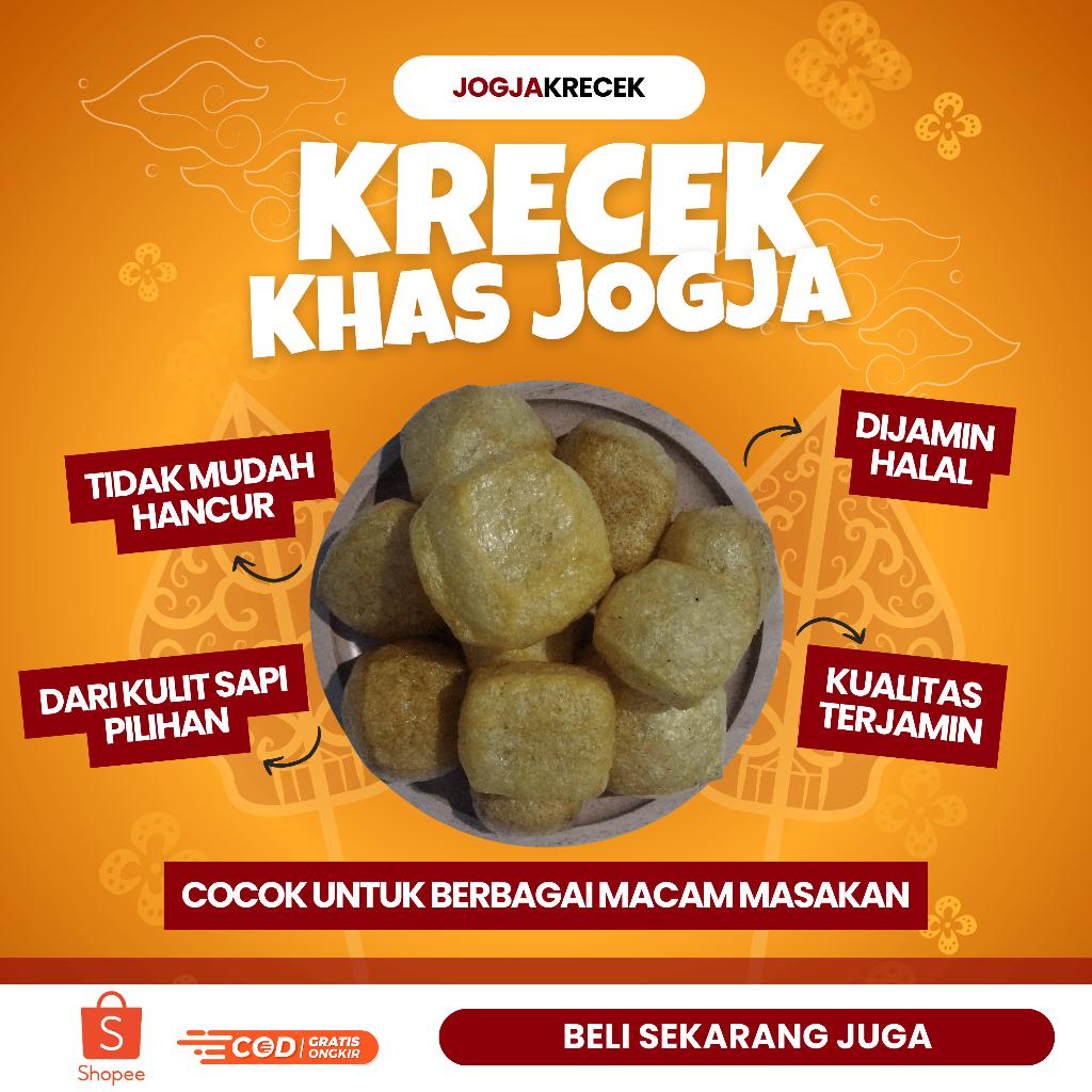 

Krecek Sayur/Krecek Kulit Sapi Asli/Krecek Gudeg/Krecek Bawang Tenggiri (1Kg)
