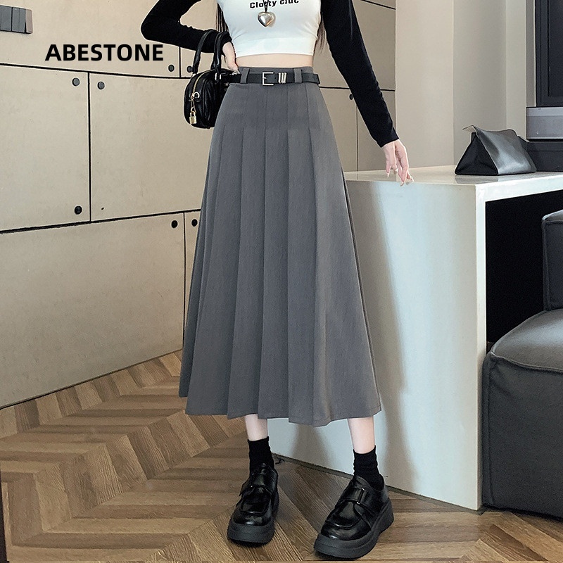 Rok Setengah Panjang Model A-line Dengan Pinggang Tinggi Berwarna Hitam Rok Santai Panjang Sedang