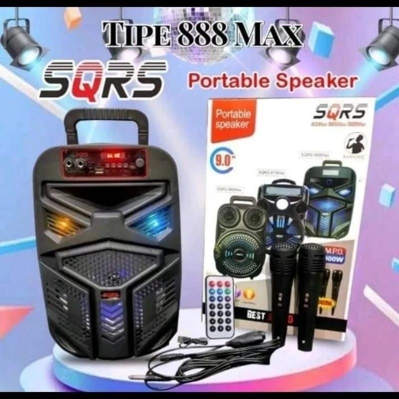 SPEAKER BLUETOOTH KAROKE SUPER BASS 9 INCI-Speaker Bluetooth Karoke Free 2 Mic Sqrs 888 Max