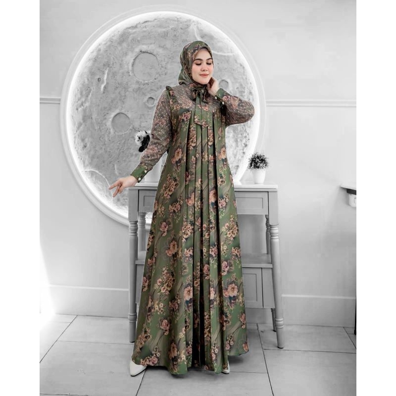 Fatimah Dress Set Hijab Burkat Tile mix Armani Silk Dress Kondangan Mewah Elegan