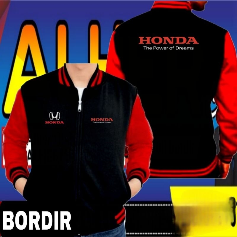 jaket bordir Honda the power of dreams jaket Honda the power of dreams jaket varsity Honda The power
