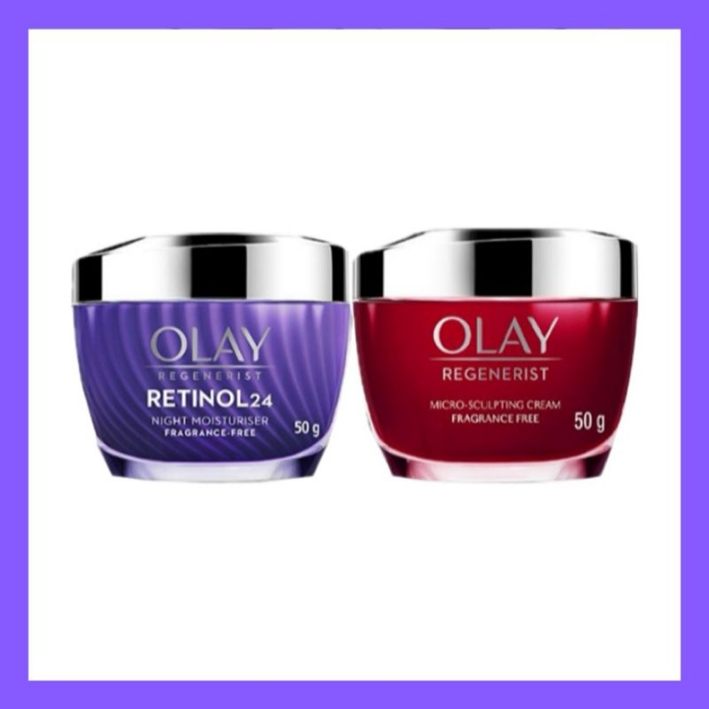 PAKET Olay Regenerist Krim Pagi Pelembab Wajah Anti Aging  + Krim Malam  Retinol 24