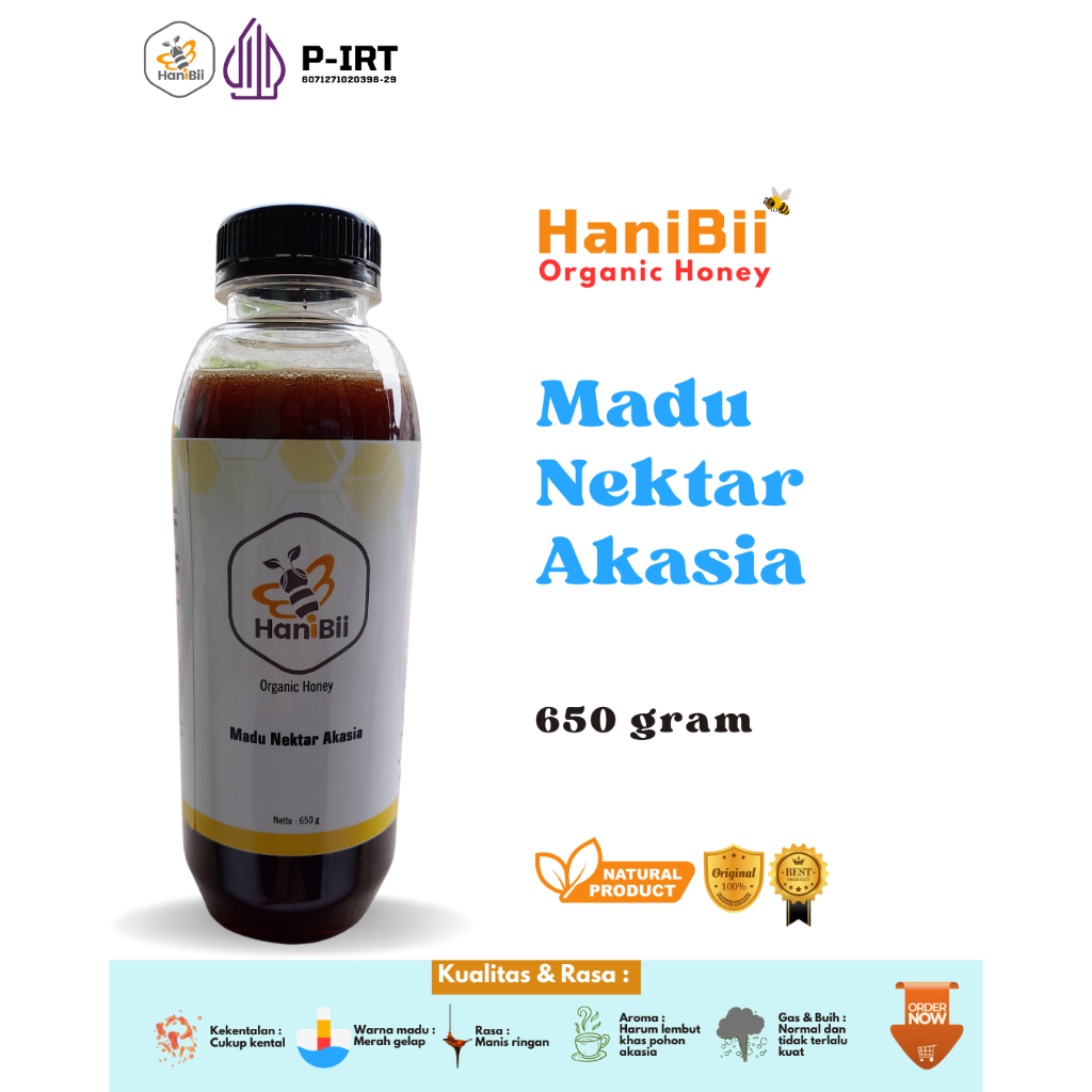 

Madu Murni Asli Nektar Hutan Akasia Netto 650 G HaniBii Maduku