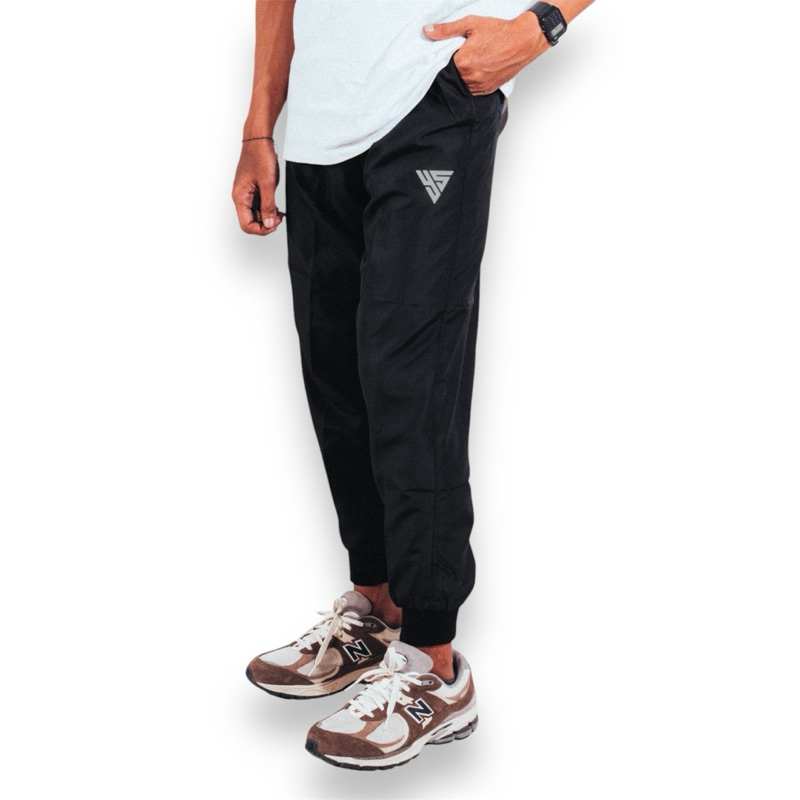 YS Celana Training Pria Panjang Sporty Black Bahan Parasut Jogger Pants Cowo Long Pants Sport