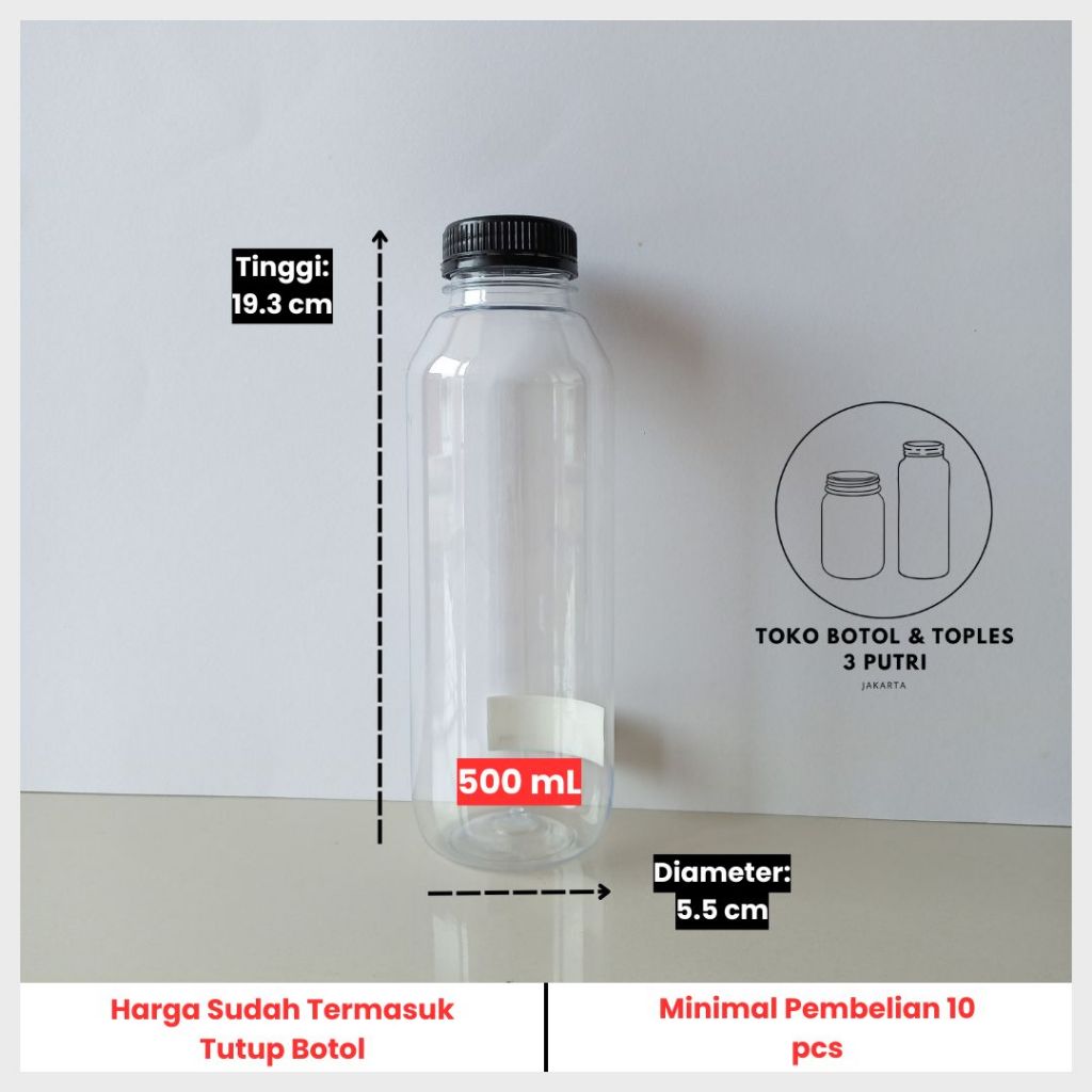 (1 BALL) Botol Kale Plastik ECO 500 mL 26 gr dengan Tutup Hitam / Botol Susu isi 126