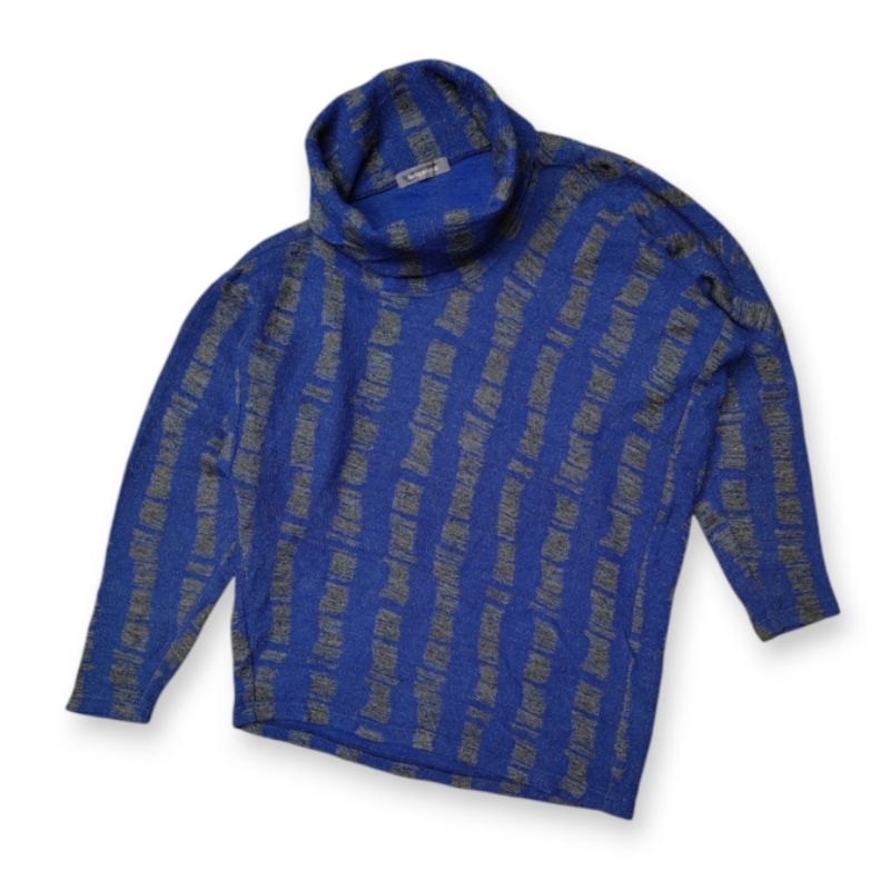 Issey Miyake 80s Asymmetric Strip Bamboo Roll-neck Knit Sweater / Turtleneck
