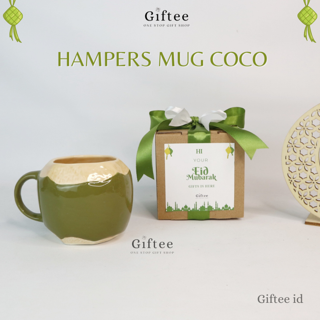 HAMPERS MUG COCO KADO LEBARAN GELAS KELAPA COCONUT CERAMIC HAMPERS LEBARAN 3D CUP SOUVENIR CANGKIR K