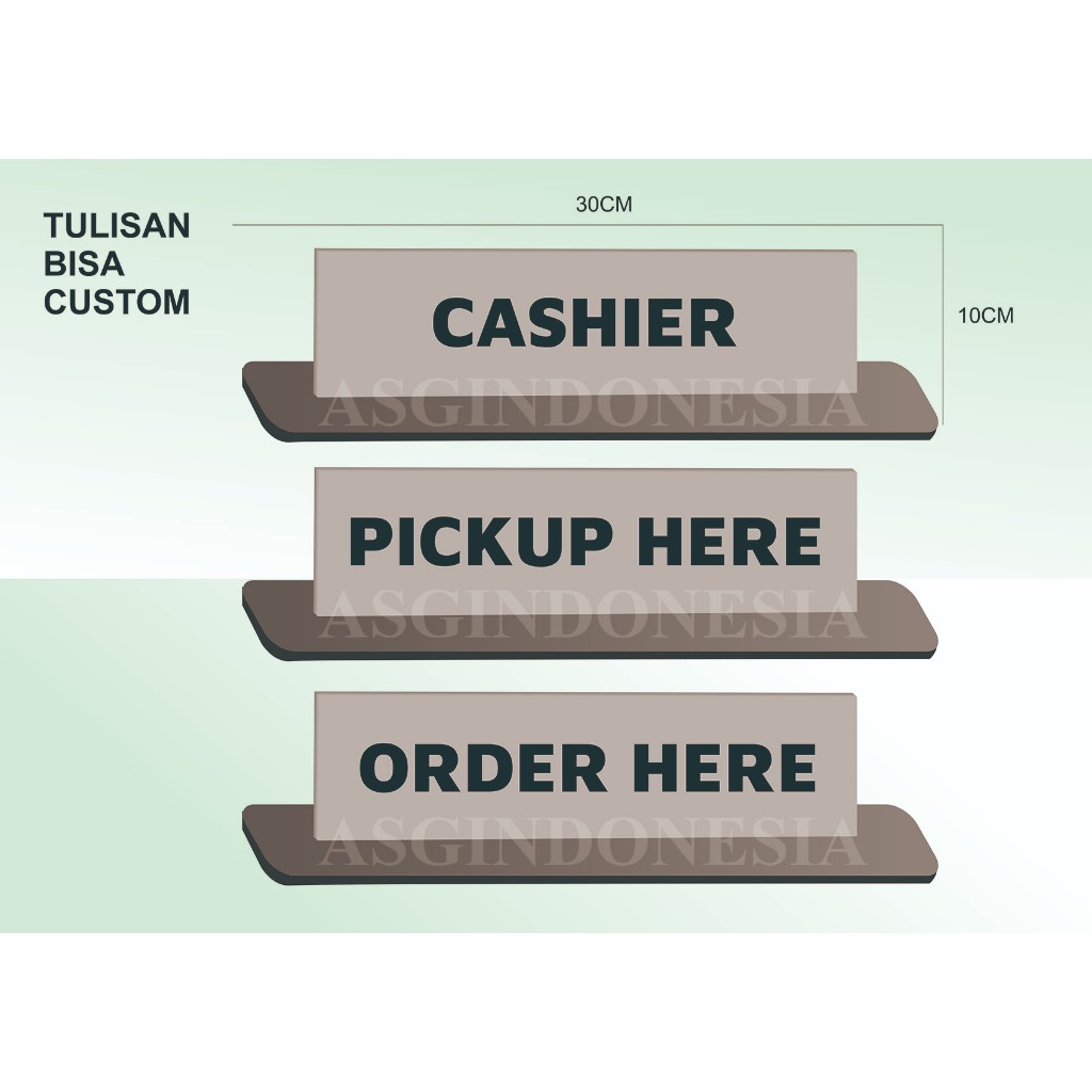 

AKRILIK SIGN 3D TILISAN CASHIER, PICK UP HERE, ORDER HERE BISA CUSTOM