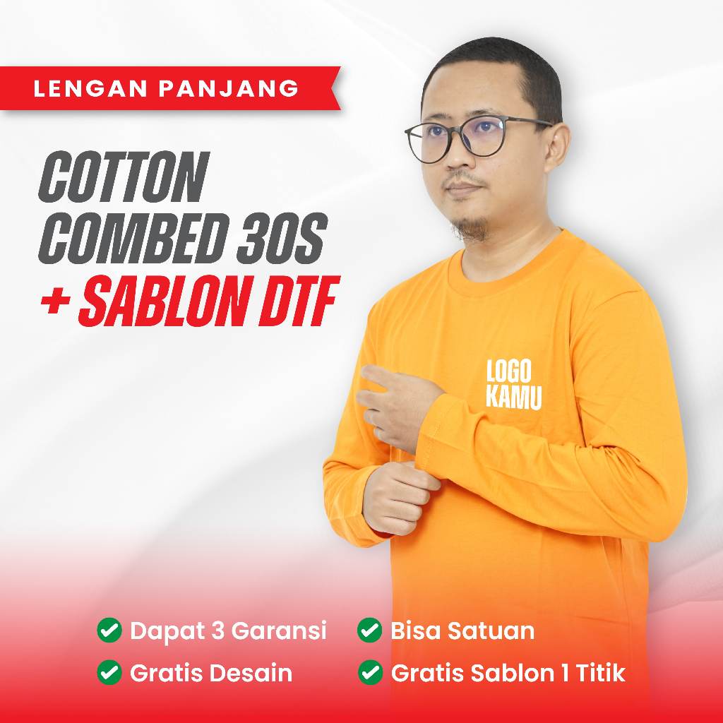 KAOS SABLON CUSTOM SATUAN DESAIN SENDIRI | SERAGAM KERJA KARYAWAN TOKO | COMBED 30S LENGAN PANJANG