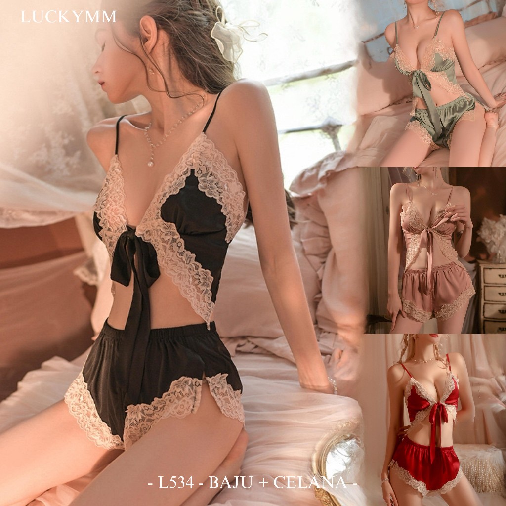 Luckymm Lingerie Sexy Baju Tidur Setelan Wanita / Sleepwear Sexy Lingerie Wanita Baju Dinas Premium 