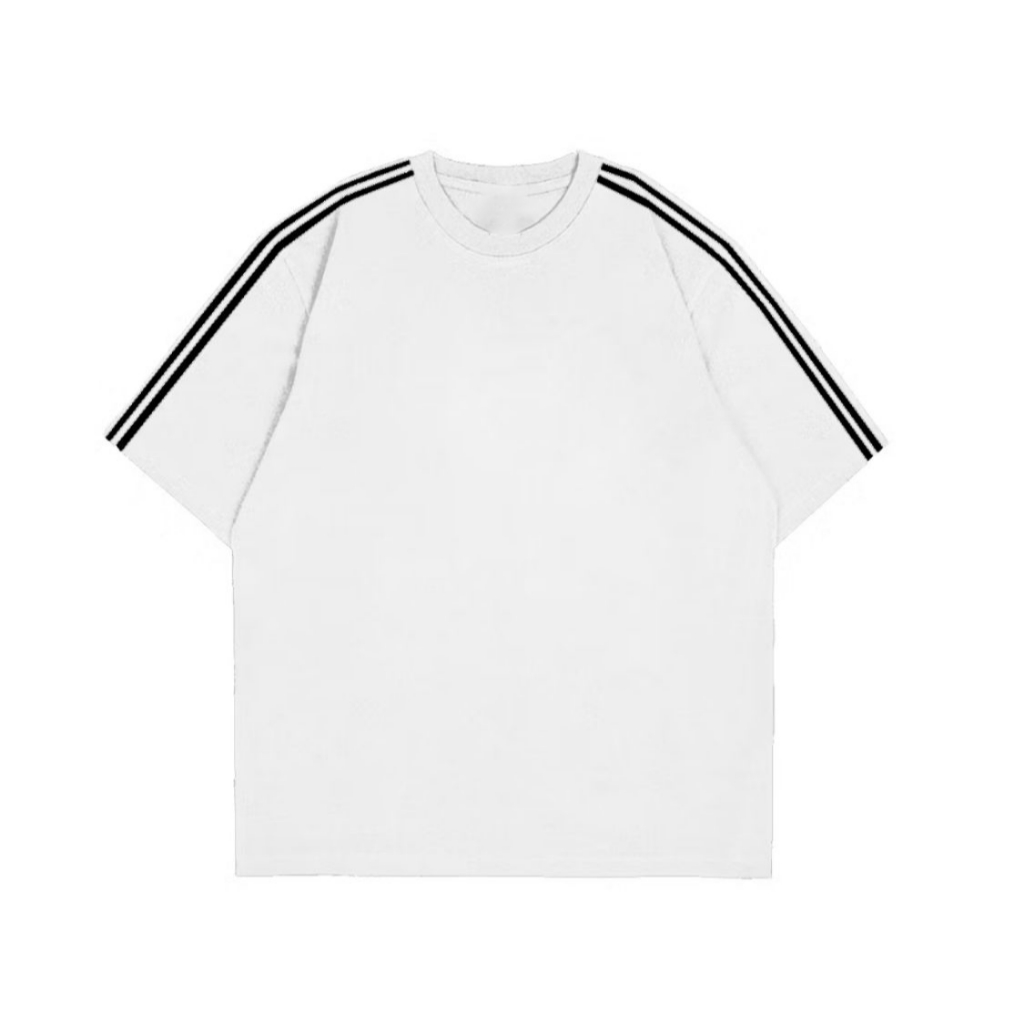T-Shirt Baju Kaos List Stripe Polos White Unisex Pria Wanita Couple Catton 24s Premium Quality Worth