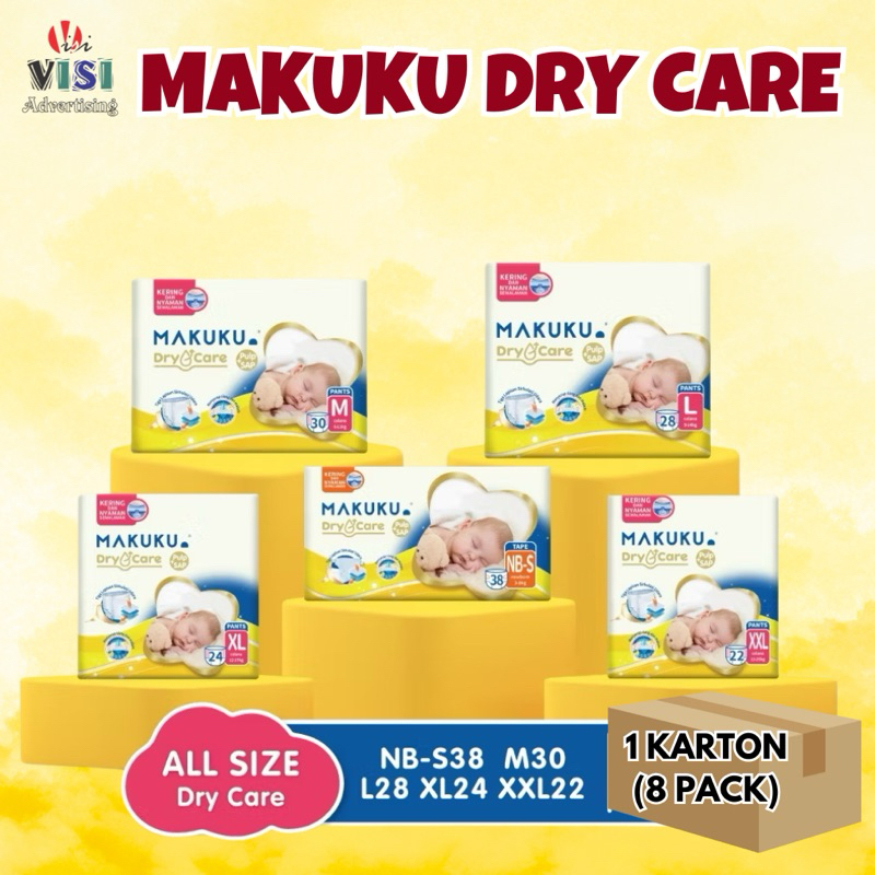 (PAKET 1 KARTON) MAKUKU DRY CARE NBS-44/S38/M30+6/L28+6/XL24+4/XXL22+4 PANTS SAP DIAPERS