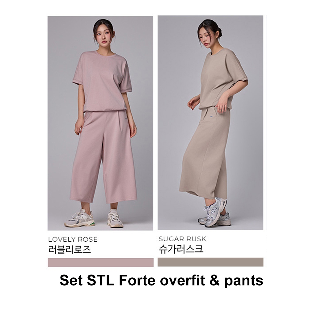 Set  kaos & Celana kulot lebar 7/8  - STL Forte Overfit Man to Man & Wide Pin Tuck Pants