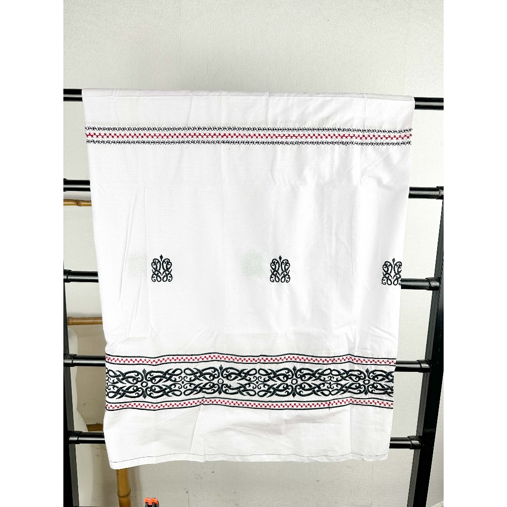 RB Wadimor- Sarung Bordir Warna Putih motif trompah bali gayo dan sultan