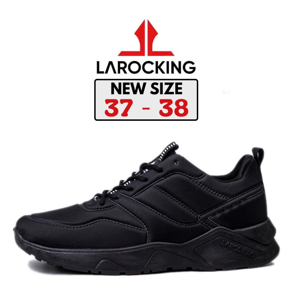 KODE W44V Larocking  Dexter Hitam Polos  Sepatu Sneakers Running Gym Shoes Sport
