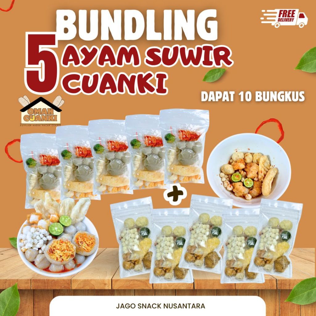 

PAKET BUNDLING 5 BUNGKUS BOCI AYAM SUWIR PEDAS MIX CUANKI INSTAN 5 BUNGKUS HOTPOT INSTAN