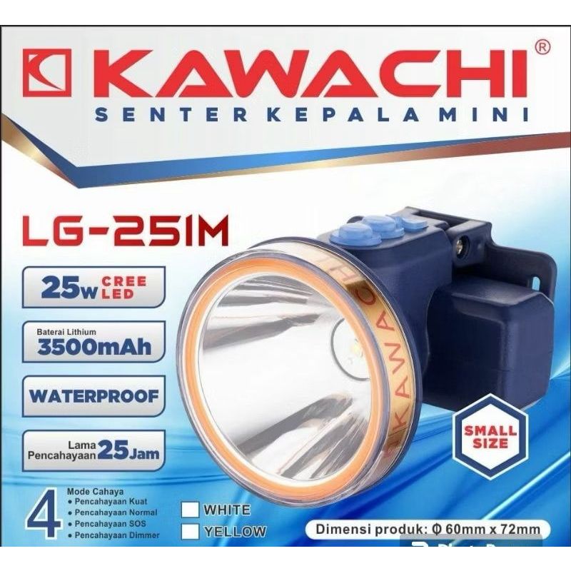 Kawachi - Senter Kepala Mini 25W 25 Watt Cree Led Super Terang Lg-251M Waterproof Rechargeable Campi