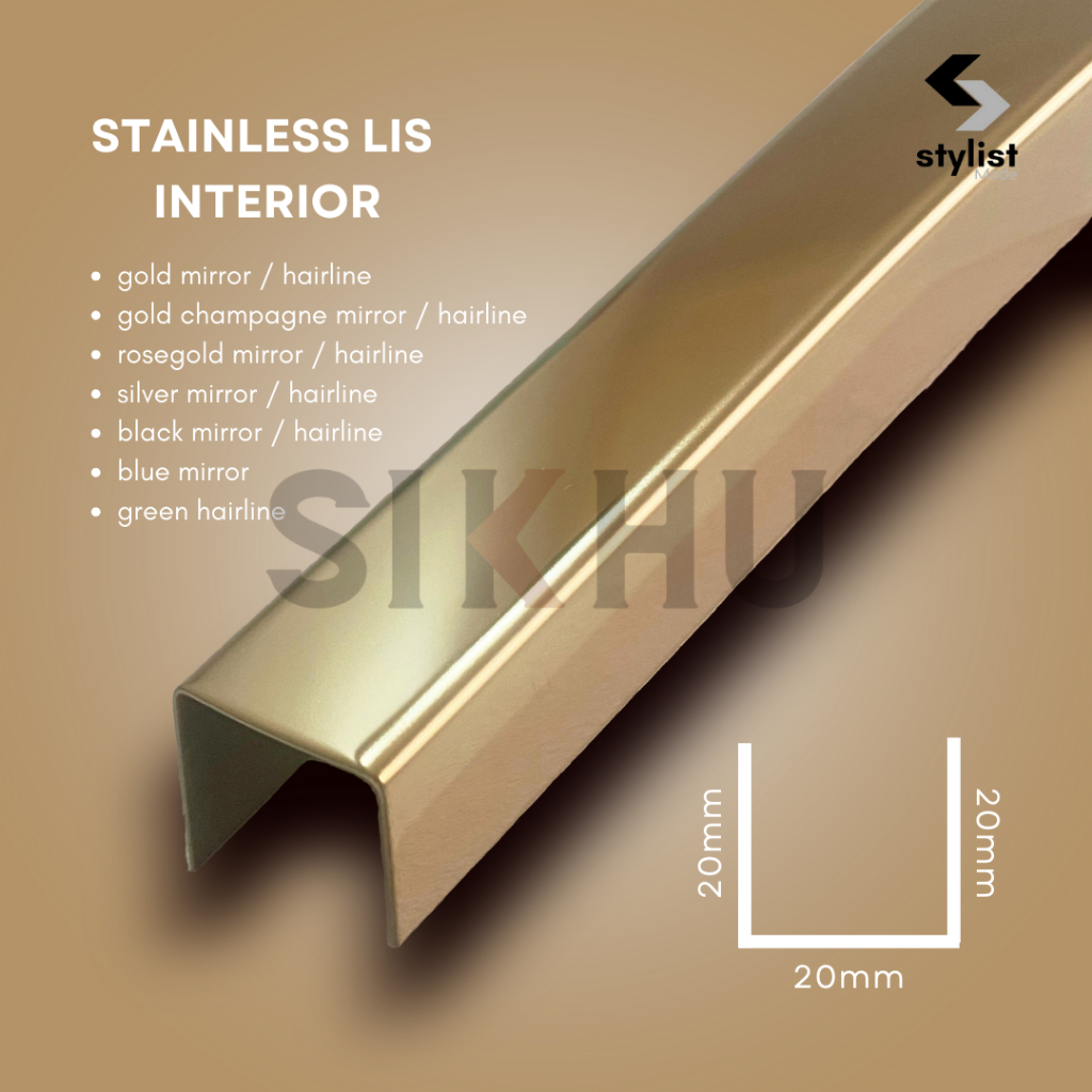 Stainless Lis Interior | Lis U CHAMPAGNE 20 x 20 x 20mm