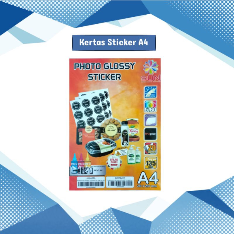 Kertas Stiker Glossy Sticker Photo Paper SUN A4 135 Gsm