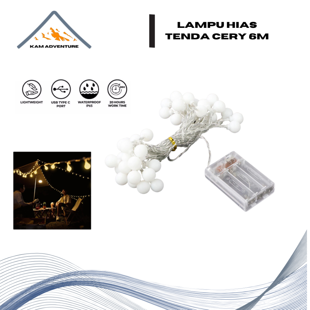 Lampu hias tenda camping baterai aa warna kuning -  lampu hias dekorasi taman - lampu hias taman - l