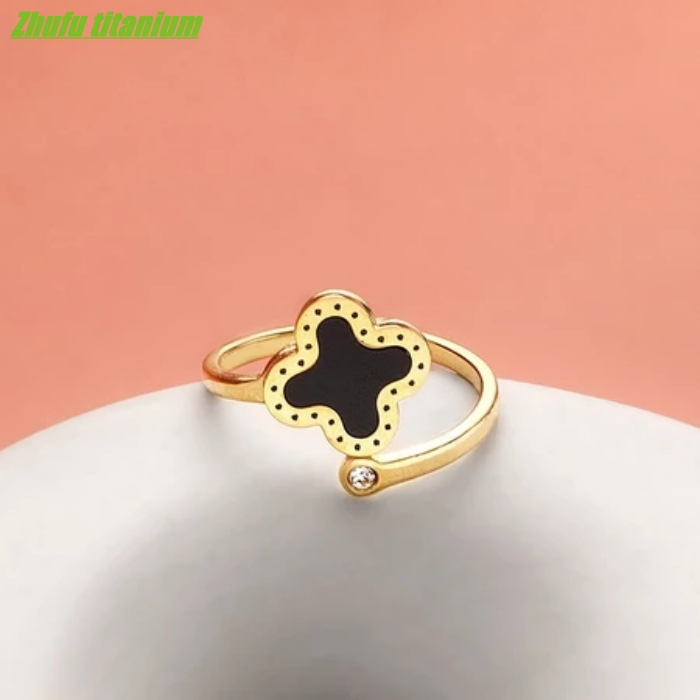 Terbaru 2024 Cincin Titanium Clover Rose Gold Permata Berkilau Cincin Titanium Asli Cincin Wanita Ko