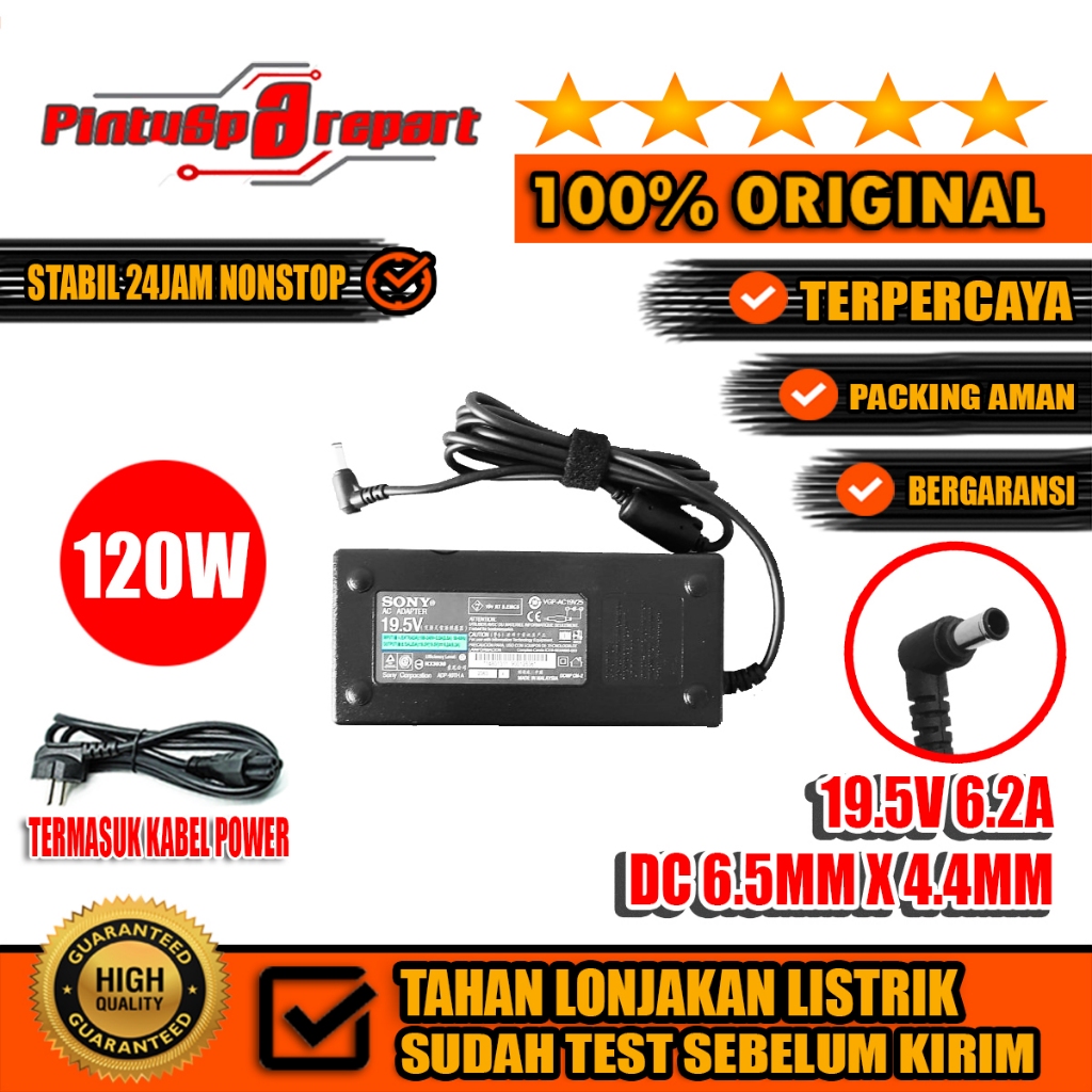 (Genuine 120W 19.5V 6.2A DC6.5*4.4MM) Original Casan Adaptor Charger Sony Vaio Bravia 50/60 Inch KDL