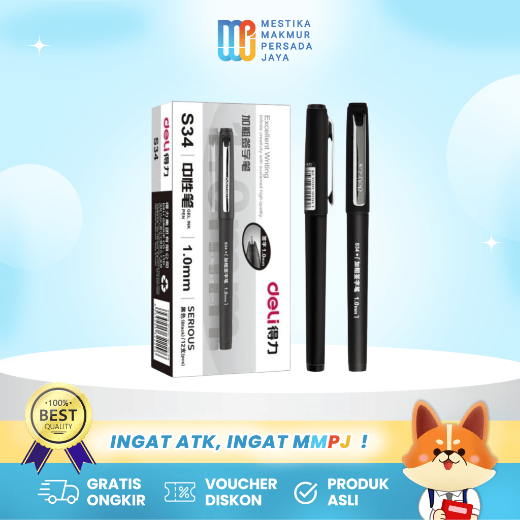 

Deli Gel Pen 1.0mm - Pulpen Gel Hitam Sign Pro S34