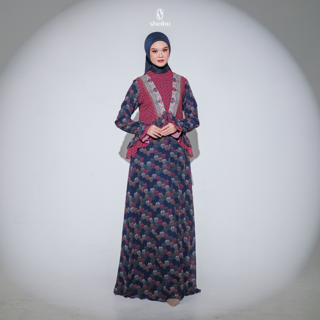 Sheibu Diamora Series Gamis Dress Muslim Burgundy Navy Coklat Mahogany Printing Ekslusif Premium