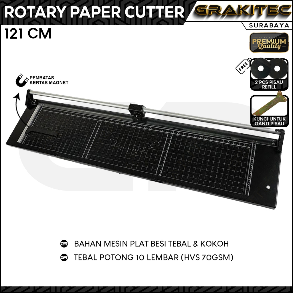 

Rotary Paper Cutter Trimmer 121 CM - Alat Potong / Pemotong kertas Hvs, Kertas foto Photo glossy, Sticker, Art Paper, A1, A2, A3, A4, A5, A6, Pas Photo
