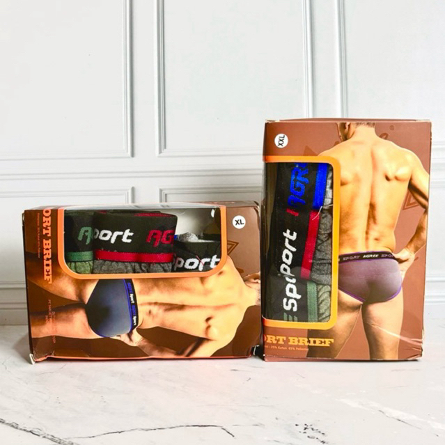 Celana Dalam Pria Agree 2311Kotak Coklat Size Jumbo Karet Boxer 1 Kotak Isi 3
