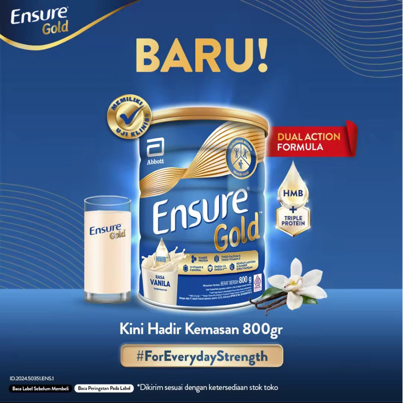 

Ensure Vanilla 800gram - Susu Nutrisi Dewasa Rendah Laktosa ^ Adult Nutrition Powder