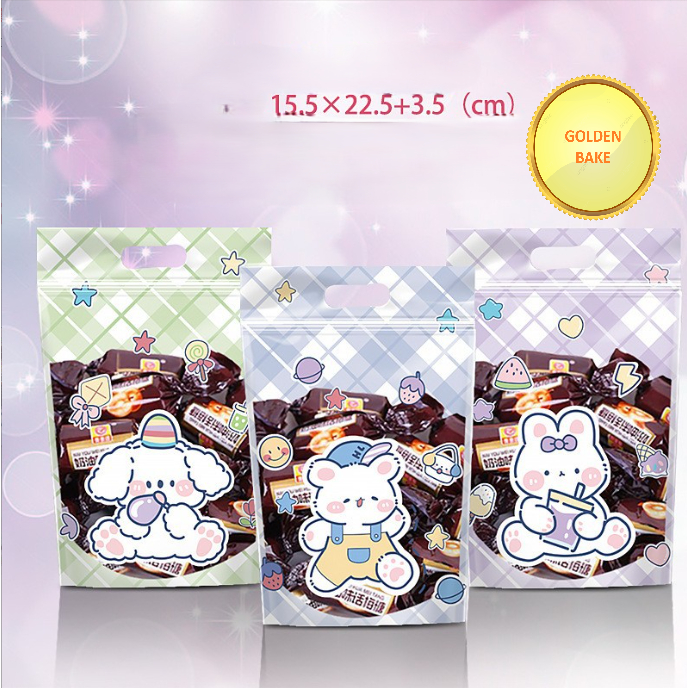

GBake [ISI 50 LEMBAR - 15x22+3.5 cm] Plastik Klip Ziplock Motif BUNNY Plastik Standing Lucu Zipper Bag Motif Cookies Bag Packing Kemasan