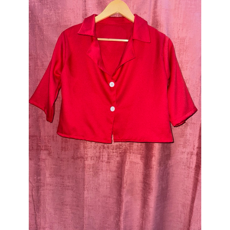 kemeja blazer merah - atasan casual wanita