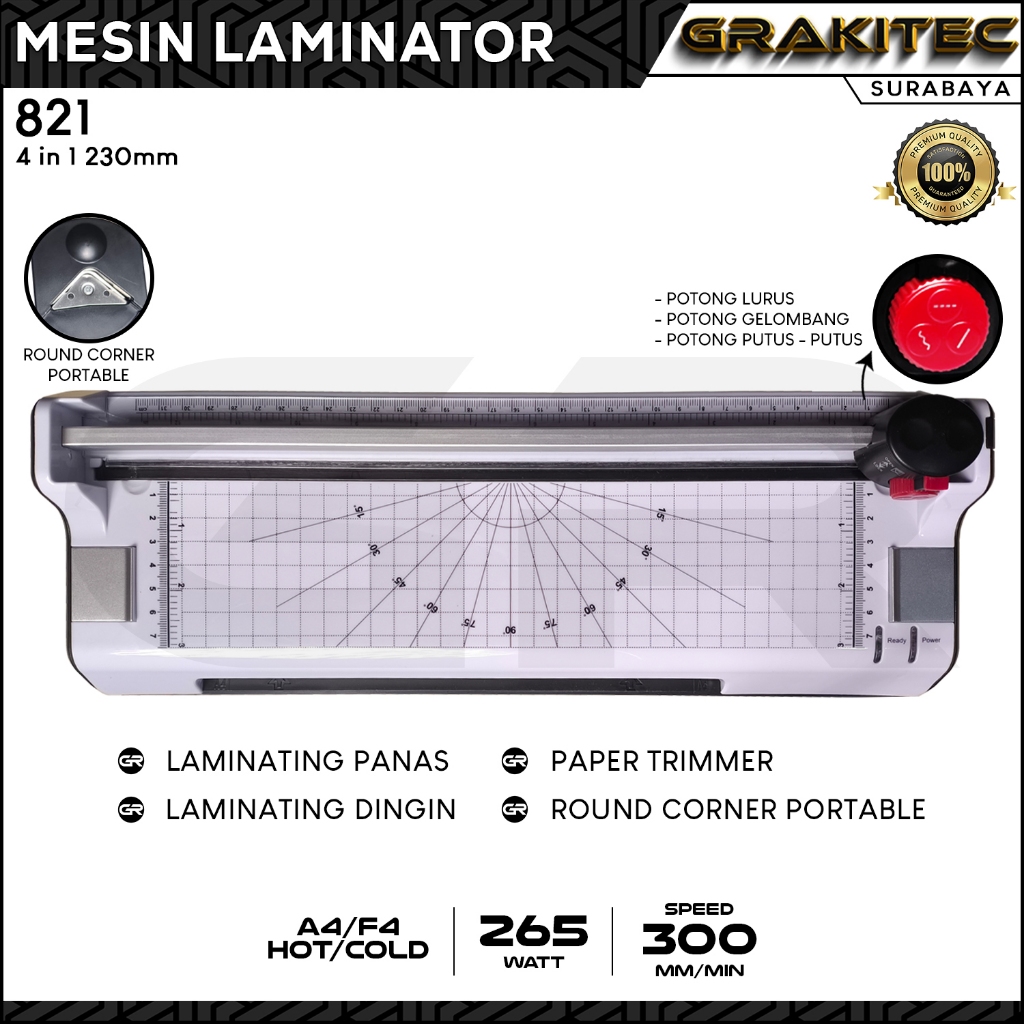 Grakitec Mesin Laminating A4/F4 (4in1) 230mm (Bisa Laminating Panas dan Laminasi Dingin, untuk KTP, 