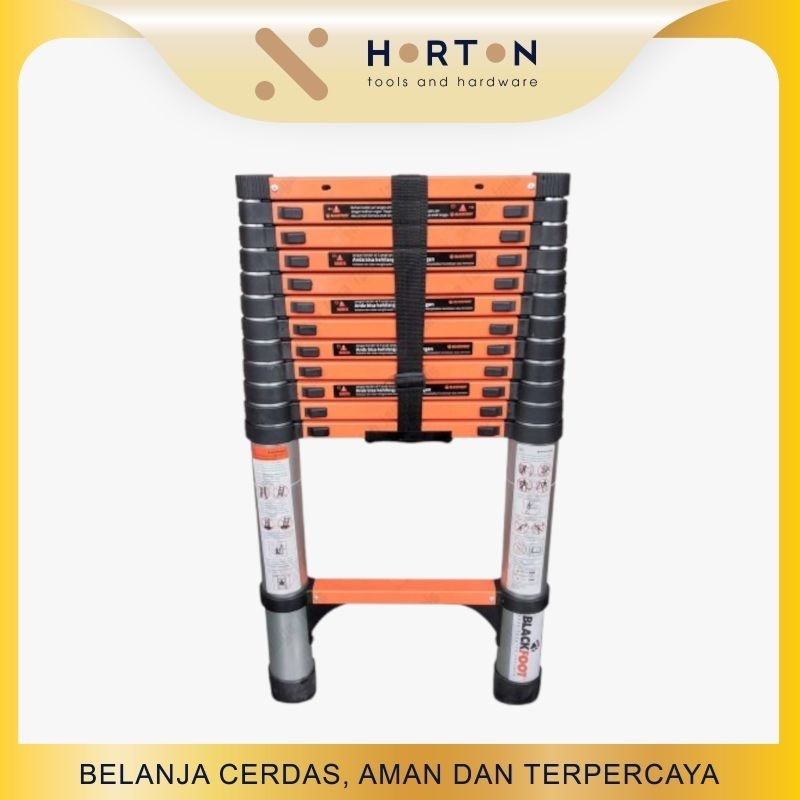 Tangga Teleskopik Single 3.8 meter / Tangga Lipat Aluminium Teleskopik Bkackfoot