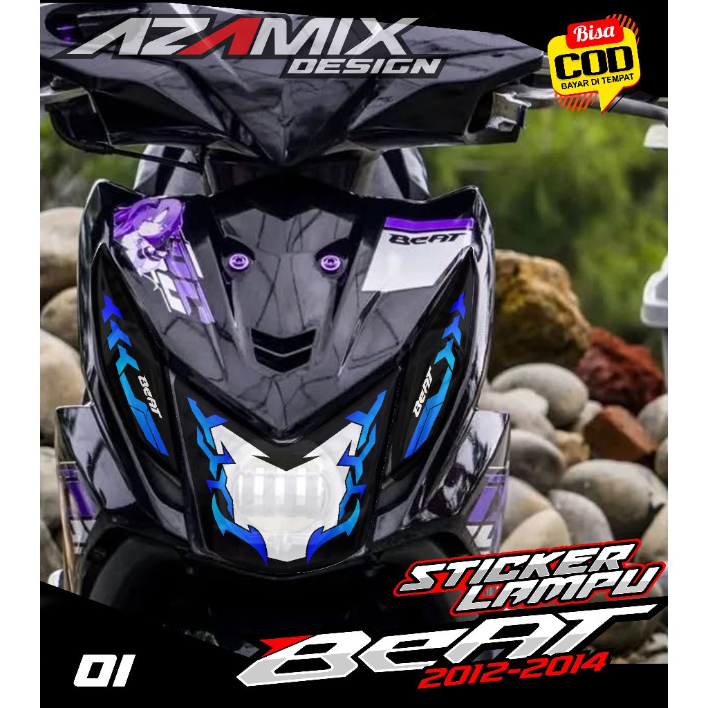 KODE 01 STIKER VARIASI ALIS LAMPU MOTOR BEAT FI - STIKER LAMPU DEPAN MOTOR BEAT FI SIMPLE KEREN