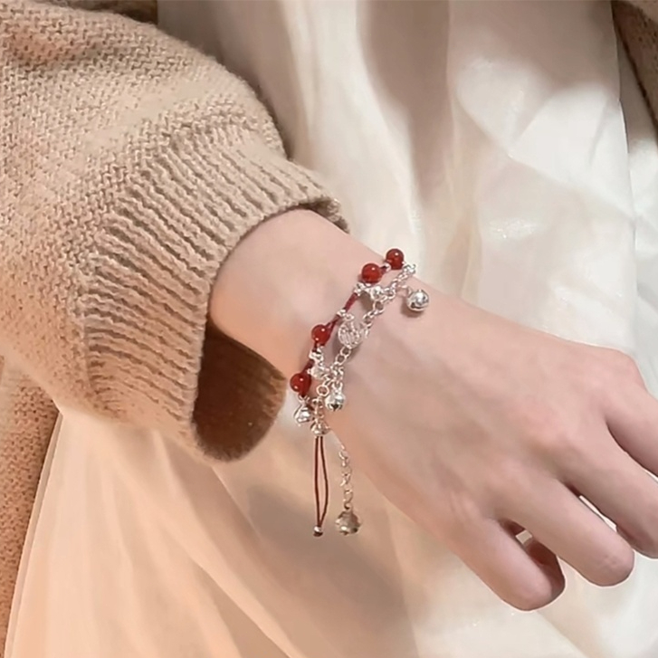 COD Gelang Lonceng Dikepang Pasangan Gelang Berkah Rumbai Rumbai Batu Akik Jalinan Tali Merah Gelang