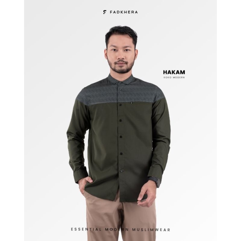 Fadkhera Hakam Koko Modern Kemeja Pria Olive Green