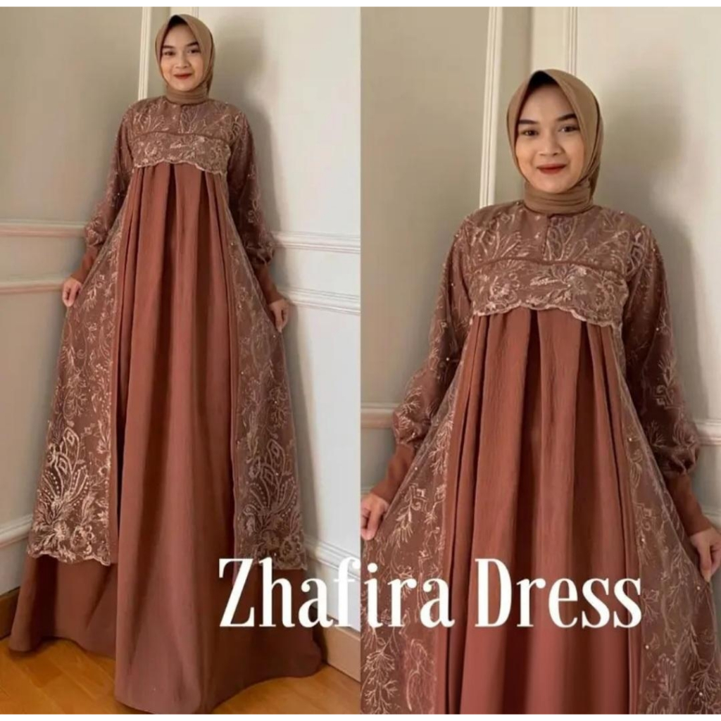 Zhafira Dress Gamis Brukat Lebaran Jumbo