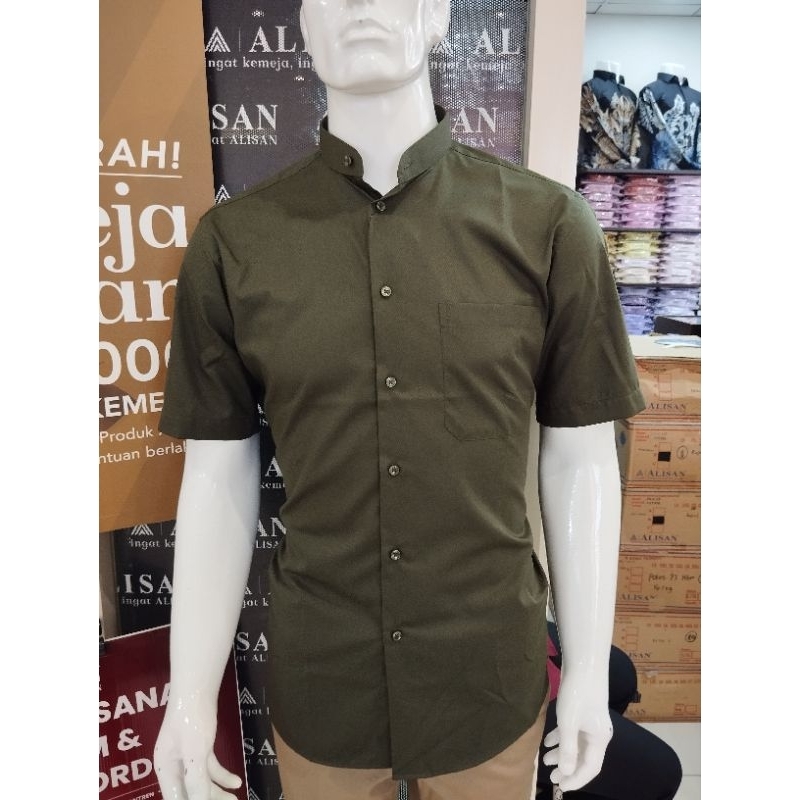 Alisan Kemeja Pria Krah Shanghai Semi Koko Lengan Pendek Slimfit