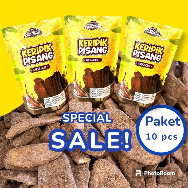 

PAKET HEMAT 10 pcs keripik pisang aneka rasa khas lampung POUCH KUNING