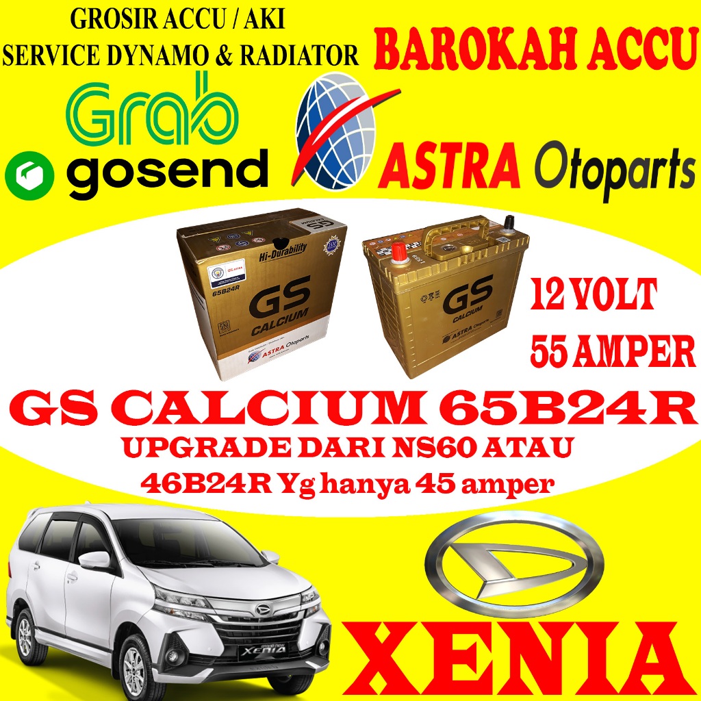AKI MOBIL DAIHATSU XENIA GS CALCIUM 65B24R , 55 AH ASTRA OTOPARTS