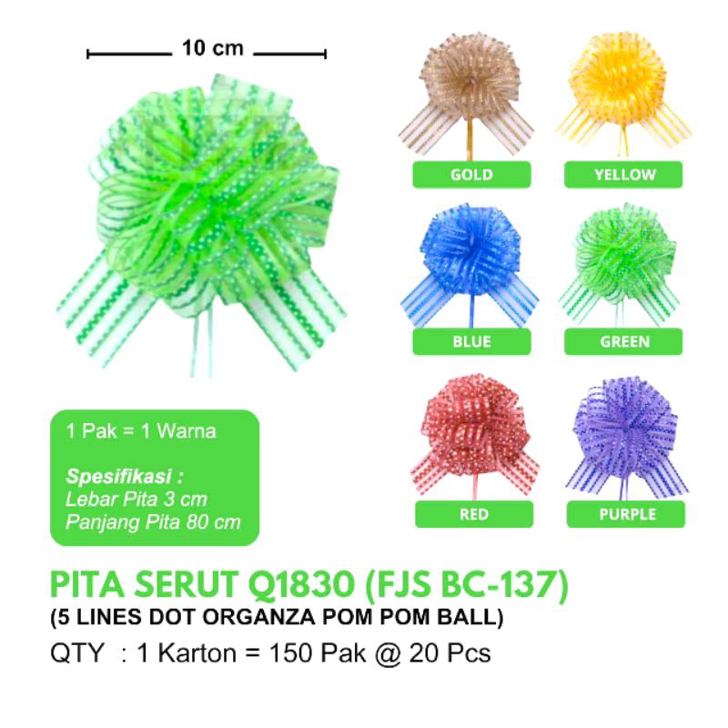 

Pita Serut Q1830 5 Lines DOT Organza Pom Pom Ball 10 cm