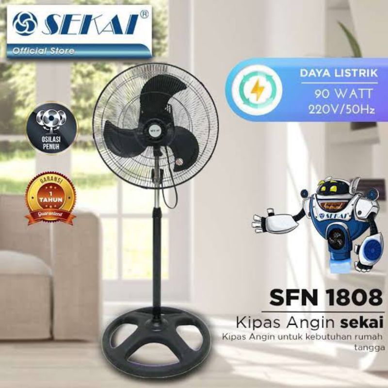 Kipas angin berdiri 18inc besi, Stand fan SEKAI SFN-1808