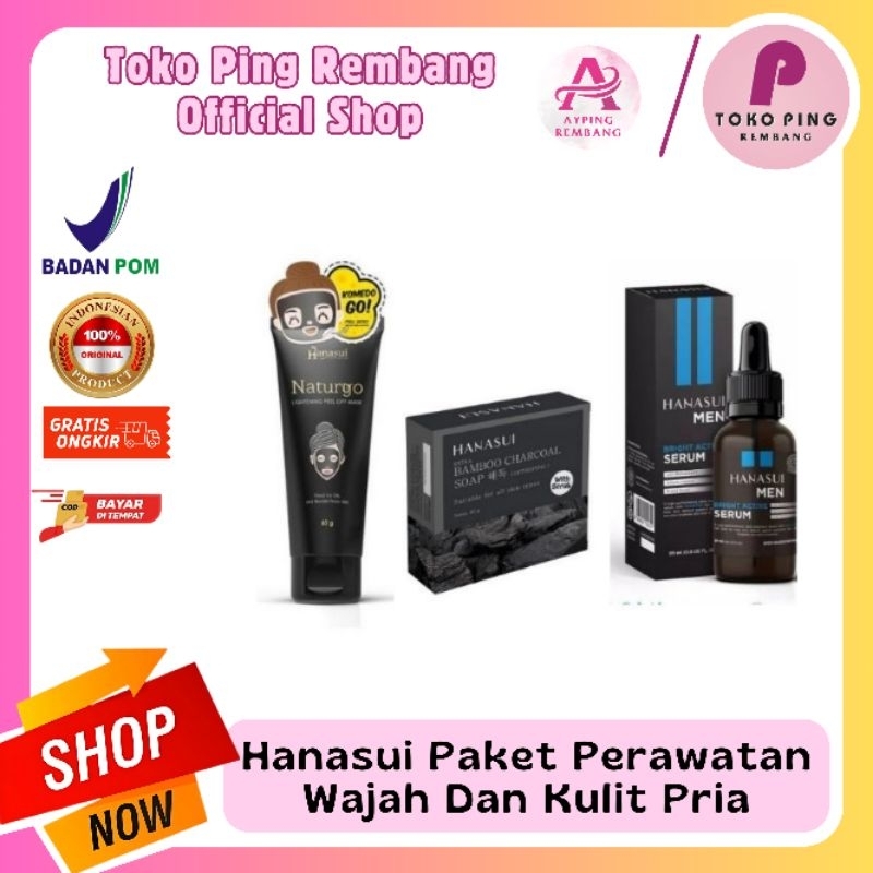Hanasui Paket Perawatan Wajah & Kulit Pria/Hanasui Tube Masker/Serum Men/Sabun Men