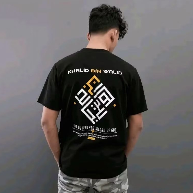 T-Shirt Kaos Khalid Bin Walid Motif Kaligrafi Baju Sahabat Nabi Dakwah Islami | Kaos Atasan Pria Wan
