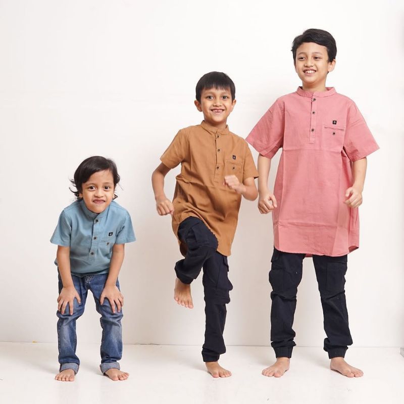 Alaric kurta anak laki laki lengan 3/4 bahan linen brush premium